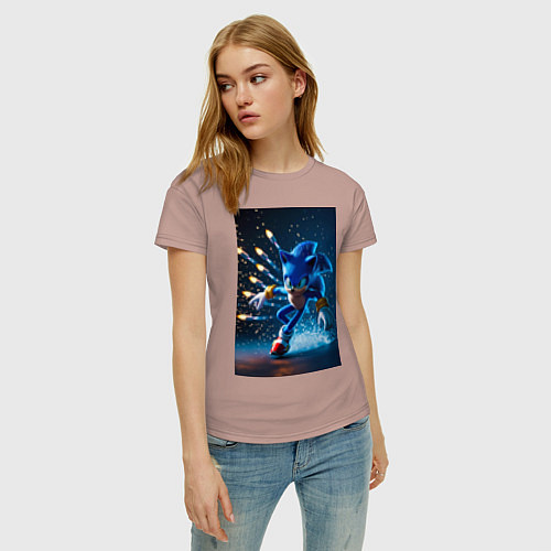 Женская футболка Соник убегает от ракет / Пыльно-розовый – фото 3