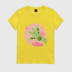 Футболка хлопковая женская Жирафик и розовые облака, цвет: желтый