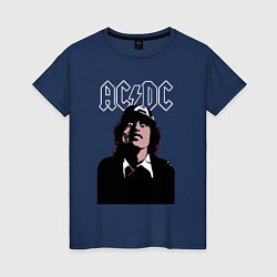 Футболка хлопковая женская AC DC Ангус Янг навсегда, цвет: тёмно-синий