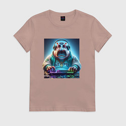 Футболка хлопковая женская Hippo - esports player, цвет: пыльно-розовый