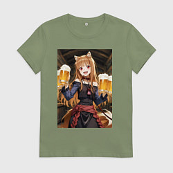 Футболка хлопковая женская Волчица Холо с кружками пива, цвет: авокадо
