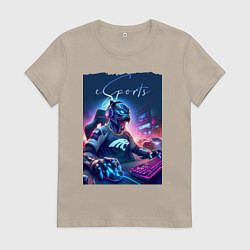 Футболка хлопковая женская Cyber panther is esports player - neon glow, цвет: миндальный