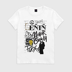 Футболка хлопковая женская Lenin граффити, цвет: белый