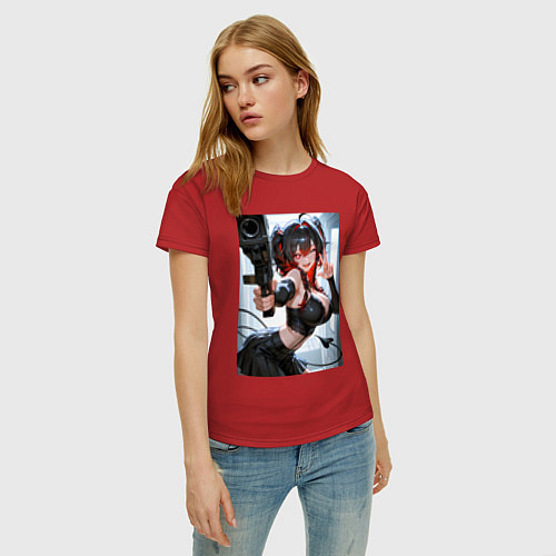 Женская футболка Девушка-демон с пистолетом / Красный – фото 3