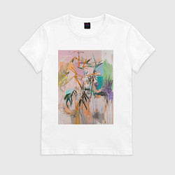 Футболка хлопковая женская Пастельная тропическая абстракция, цвет: белый