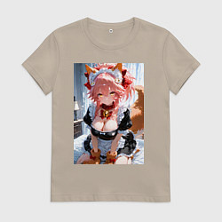 Футболка хлопковая женская Фейт Тамамо в костюме горничной, цвет: миндальный