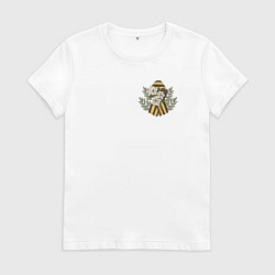 Футболка хлопковая женская 9 мая значок на сердце, цвет: белый