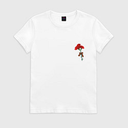 Футболка хлопковая женская Гвоздики и георгиевская лента, цвет: белый