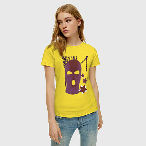 Женская футболка Розовая гранж Y2K балаклава / Желтый – фото 3