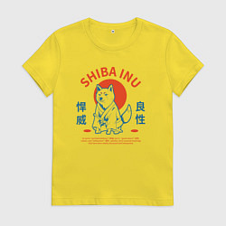 Футболка хлопковая женская Сиба ину , Японский стиль, цвет: желтый
