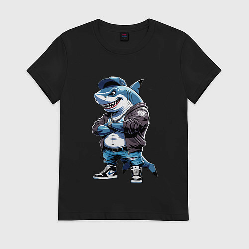 Женская футболка Акула в кепке / Черный – фото 1