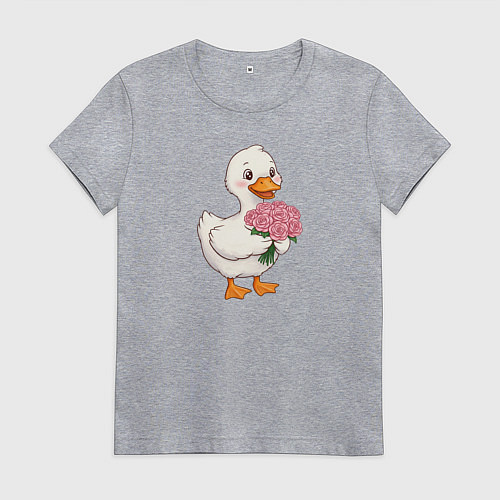 Женская футболка Милая уточка с букетом роз / Меланж – фото 1