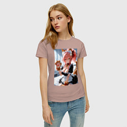 Футболка хлопковая женская Фейт Тамамо в костюме горничной с мягкими лапами, цвет: пыльно-розовый — фото 2