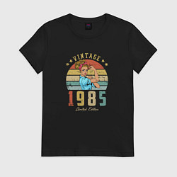 Футболка хлопковая женская Винтаж 1985, цвет: черный