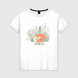 Футболка хлопковая женская Лисичка мечтатель, цвет: белый