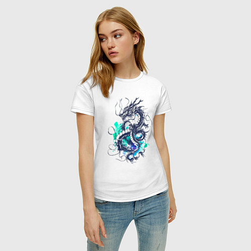Женская футболка Japan dragon - ai art fantasy / Белый – фото 3