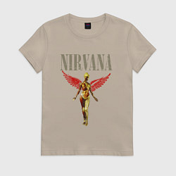 Футболка хлопковая женская Rock nirvana in utero, цвет: миндальный