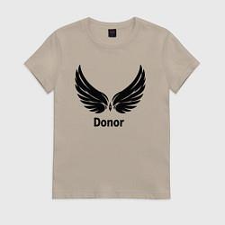 Футболка хлопковая женская Донор с крыльями, цвет: миндальный