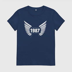 Футболка хлопковая женская Белые крылья 1987, цвет: тёмно-синий