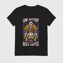 Футболка хлопковая женская Low battery need coffee, цвет: черный