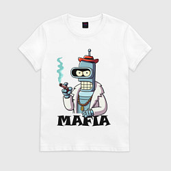 Футболка хлопковая женская Бендер в шубе с сигарой - мафия, цвет: белый