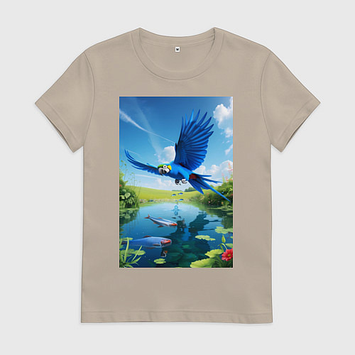 Женская футболка Попугай ловит рыбу / Миндальный – фото 1