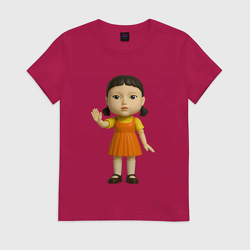Женская футболка Кукла с жестом стой / Маджента – фото 1