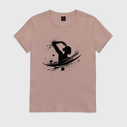 Футболка хлопковая женская Плывущая девушка, цвет: пыльно-розовый
