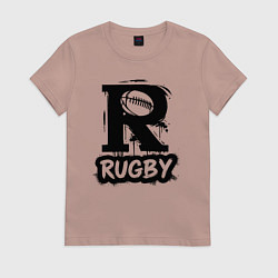Футболка хлопковая женская Регбийный мяч в букве р, цвет: пыльно-розовый