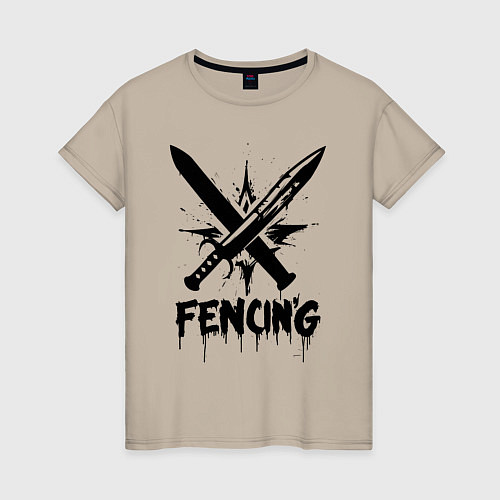 Женская футболка Фехтование скрещённые мечи в стиле граффити / Миндальный – фото 1