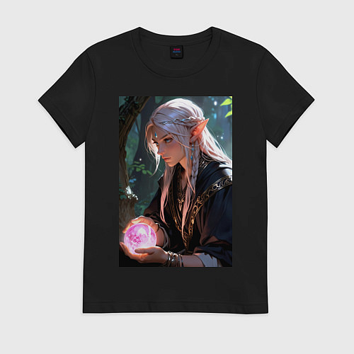 Женская футболка Серьёзная эльфийка с магической сферой / Черный – фото 1
