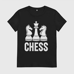Футболка хлопковая женская Шахматы король между двумя конями, цвет: черный