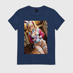 Футболка хлопковая женская Марин Китагава в откровенном наряде кролика-горнич, цвет: тёмно-синий