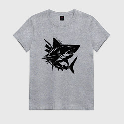 Футболка хлопковая женская Агрессивная акула в стиле граффити, цвет: меланж