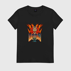Футболка хлопковая женская Doom2 logo, цвет: черный