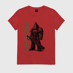 Футболка хлопковая женская Пирамидоголовый с цепным мечом, цвет: красный
