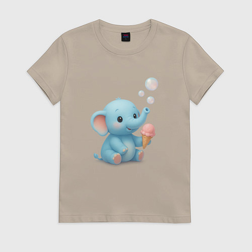 Женская футболка Маленький слоненок с мороженым / Миндальный – фото 1