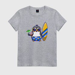 Футболка хлопковая женская Пингвин серфер, цвет: меланж