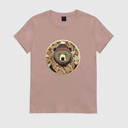 Футболка хлопковая женская Осенний медведь в шарфе, цвет: пыльно-розовый