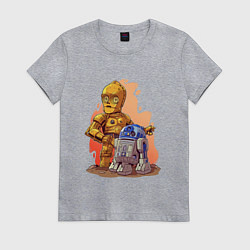 Футболка хлопковая женская Звёздные войны: c3p0 и r2d2 - арт, цвет: меланж