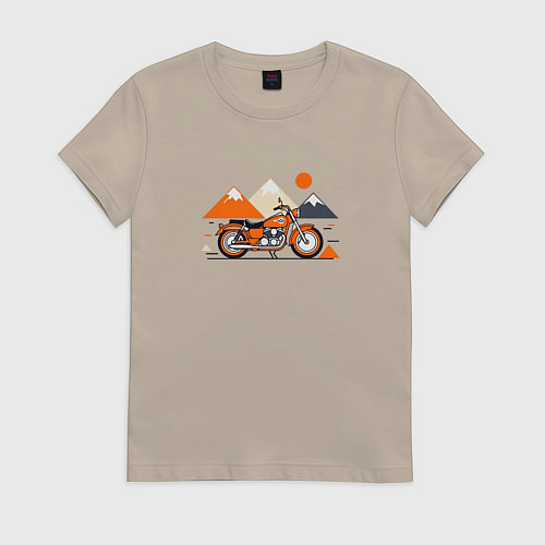 Женская футболка Оранжевый мотоцикл на белом / Миндальный – фото 1