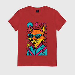 Футболка хлопковая женская Лиса поп арт, цвет: красный