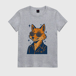 Футболка хлопковая женская Лиса в очках, цвет: меланж