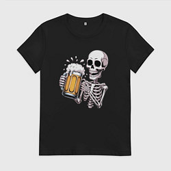 Футболка хлопковая женская Пивной скелет, цвет: черный
