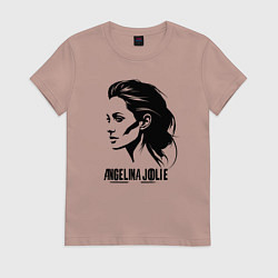 Футболка хлопковая женская Анджелина Джоли в профиль, цвет: пыльно-розовый