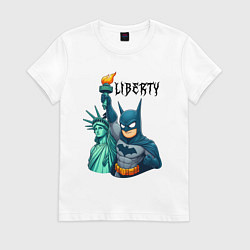 Футболка хлопковая женская Batman and statue of Liberty - ai art fantasy, цвет: белый