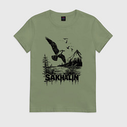 Футболка хлопковая женская Сахалинский пейзаж, цвет: авокадо