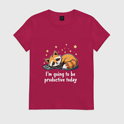 Футболка хлопковая женская Очень продуктивный енот, цвет: маджента