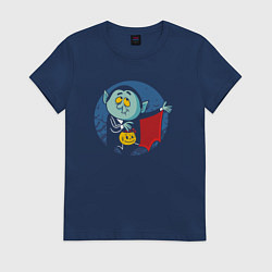 Футболка хлопковая женская Дракула и хэллоуин, цвет: тёмно-синий