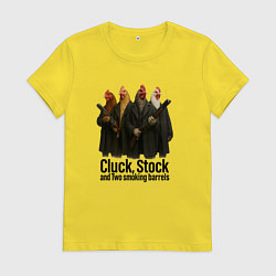Футболка хлопковая женская Карты деньги два ствола с петухами, цвет: желтый